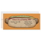 4x9.25 - A hot dog with all the fixings, the symbol of fun and outdoor grilling.  A perfect birthday invitation for any age.  Invitation is easy to customize with your wording and font.   Not exactly what you’re looking for? All our invitations can be custom designed to meet your party needs. Simply contact us at askpixieprints@aol.com.  Coordinating products available. 