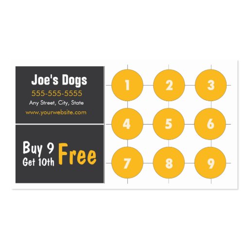 Hot Dog Loyalty Business Card Punch Card (front side)
