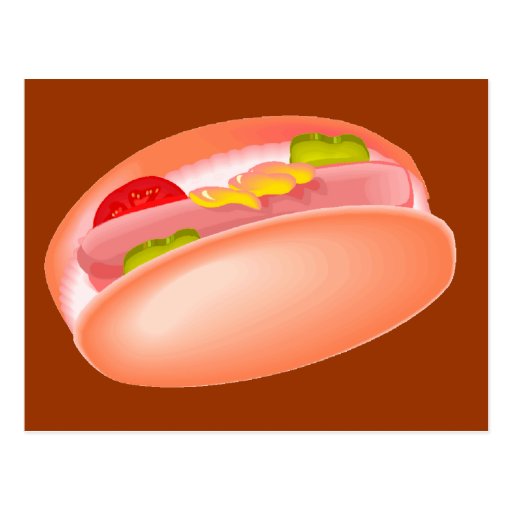 Hot dog on a bun with all the fixin's postcard