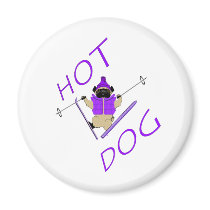 Hot Dog Skiing Pug magnets by adore_a_pug Hot Dog Skiing Pug magnets