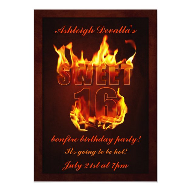 Hot Fire Sweet 16 Bonfire Party Invitation