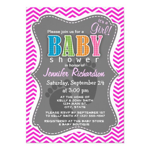 Hot Magenta Chevron Stripes Custom Announcement