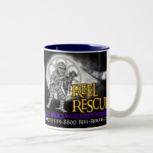 Hot Mummy Mug with single Reel Rescue logo.