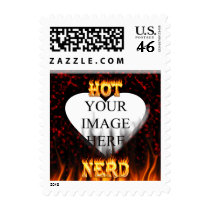 Hot Nerd fire and flames red marble postage