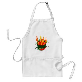 Hot peppers in green cup flames aprons