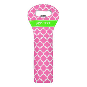 Hot Pink2 Wht Moroccan #5 Lime Green Name Monogram Wine Bags