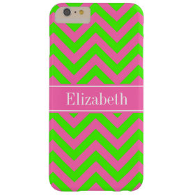 Hot Pink #2 Lime Green LG Chevron Name Monogram Barely There iPhone 6 Plus Case