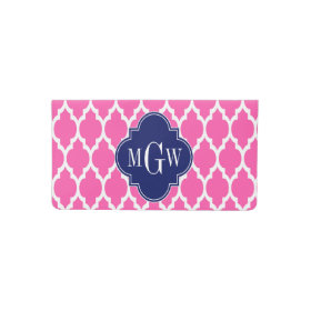 Hot Pink #2 Wht Moroccan #4 Navy Name Monogram Checkbook Cover
