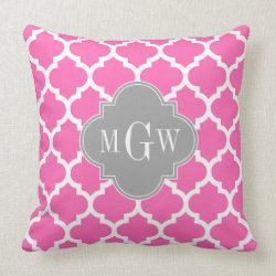 Hot Pink #2 Wht Moroccan #5 Dk Gray Name Monogram Pillow