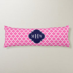 Hot Pink#2 Wht Moroccan #5 Navy 3 Initial Monogram Body Pillow