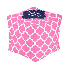 Hot Pink#2 Wht Moroccan #5 Navy 3 Initial Monogram Cube Pouf