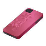 Hot Pink Abstract Floral Custom Name iPhone 4 Case