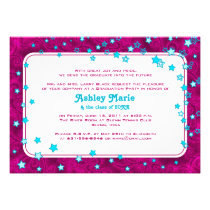 Hot Pink and Aqua Blue Stars Graduation Invitation
