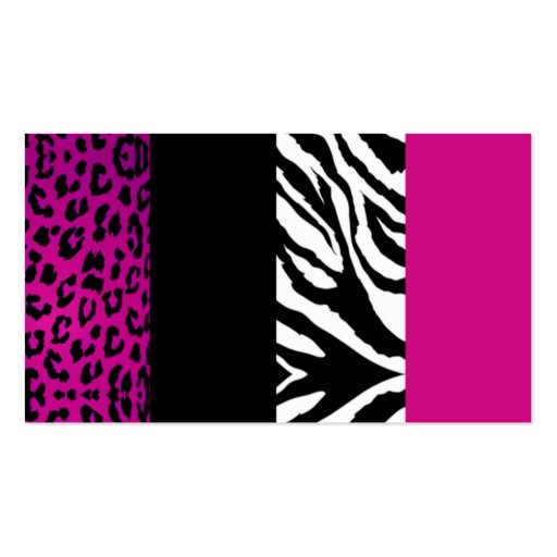 Hot Pink and Black Animal Print Zebra and Leopard Business Card Templates (back side)
