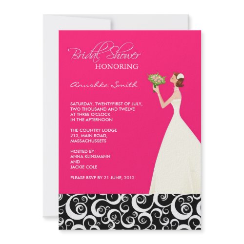 Hot Pink and Black Bridal Shower Invitations invitation
