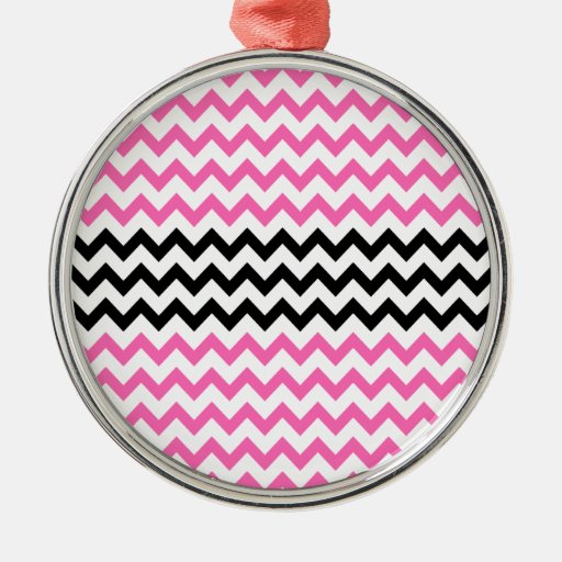 hot pink and black chevron round metal christmas ornament hot pink and black chevron round metal christmas ornament