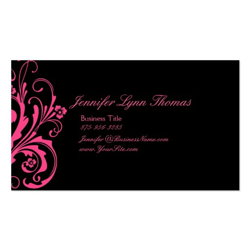 Hot Pink and Black Chic Flourish Business Card Templates (front side)