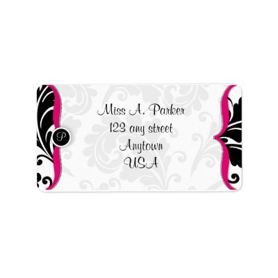 Hot Pink and black damask Address label