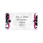Hot Pink and black damask Address label