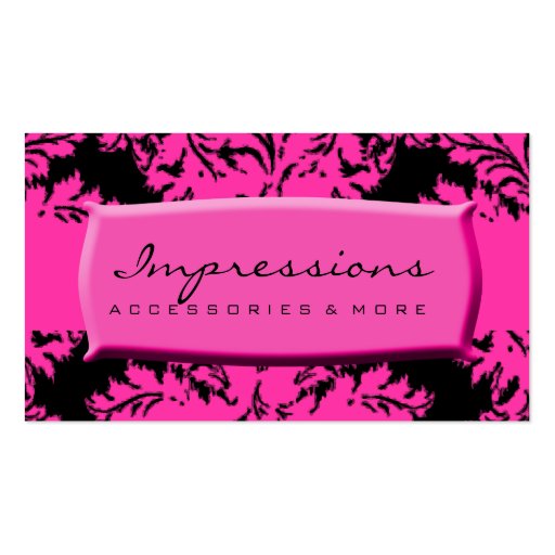 Hot Pink and Black Damask Business Card Templates (front side)