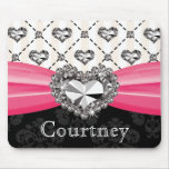 Hot Pink and Black Damask Diamond Mouse Pad Rhines