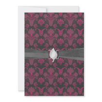 hot pink and black damask custom announcements