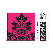 Hot Pink and Black Damask postage