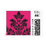 Hot Pink and Black Damask Postage Stamps