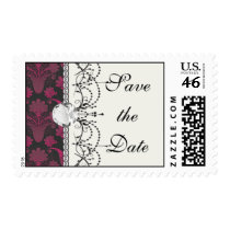 hot pink and black damask postage