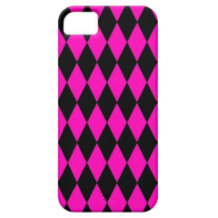 Hot Pink and Black Diamond Harlequin Pattern iPhone 5 Covers
