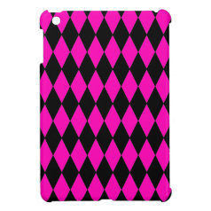 Hot Pink and Black Diamond Harlequin Pattern Cover For The iPad Mini