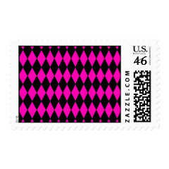 Hot Pink and Black Diamond Harlequin Pattern Postage Stamp
