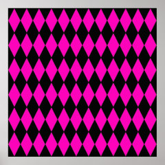 Hot Pink and Black Diamond Harlequin Pattern Print