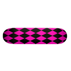 Hot Pink and Black Diamond Harlequin Pattern Skate Board Deck
