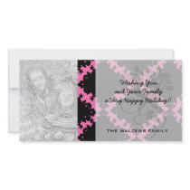 hot pink and black diamond mod damask personalized photo card