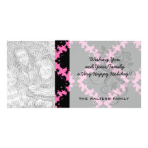 hot pink and black diamond mod damask personalized photo card