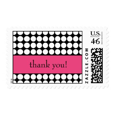 hot pink and black dot thank you postage