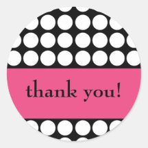 hot pink and black dot thank you round sticker