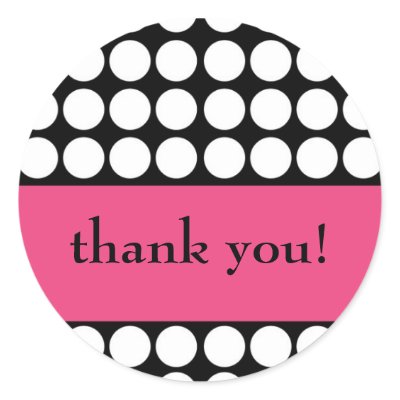hot pink and black dot thank you round sticker