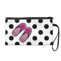 Hot Pink and Black Dots & Flip Clutch Wristlet Purse