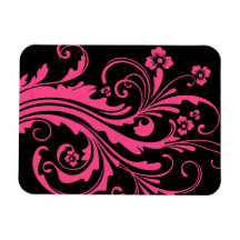 Hot Pink and Black Floral Chic Wedding Vinyl Magnet