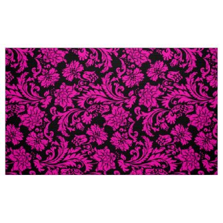 Hot Pink And Black Floral Damasks Fabric
