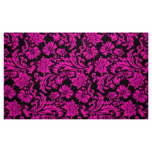 Hot Pink And Black Floral Damasks Fabric Zazzle