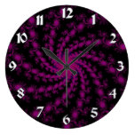 Hot Pink and Black Fractal Swirl Wall Clock