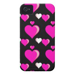 Hot Pink and Black Hearts Valentine's Day Love Pat iPhone 4 Cases