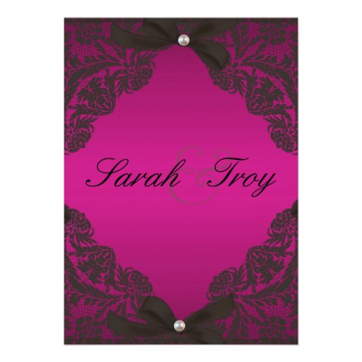 Hot Pink and Black Lace wedding invitation