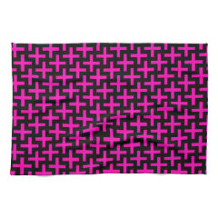 Hot Pink and Black Pattern Crosses Plus Signs Towel