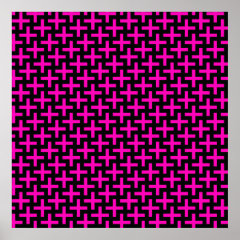 Hot Pink and Black Pattern Crosses Plus Signs Poster