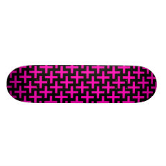 Hot Pink and Black Pattern Crosses Plus Signs Skate Board Decks