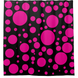 Hot Pink and Black Polka Dots Shower Curtain